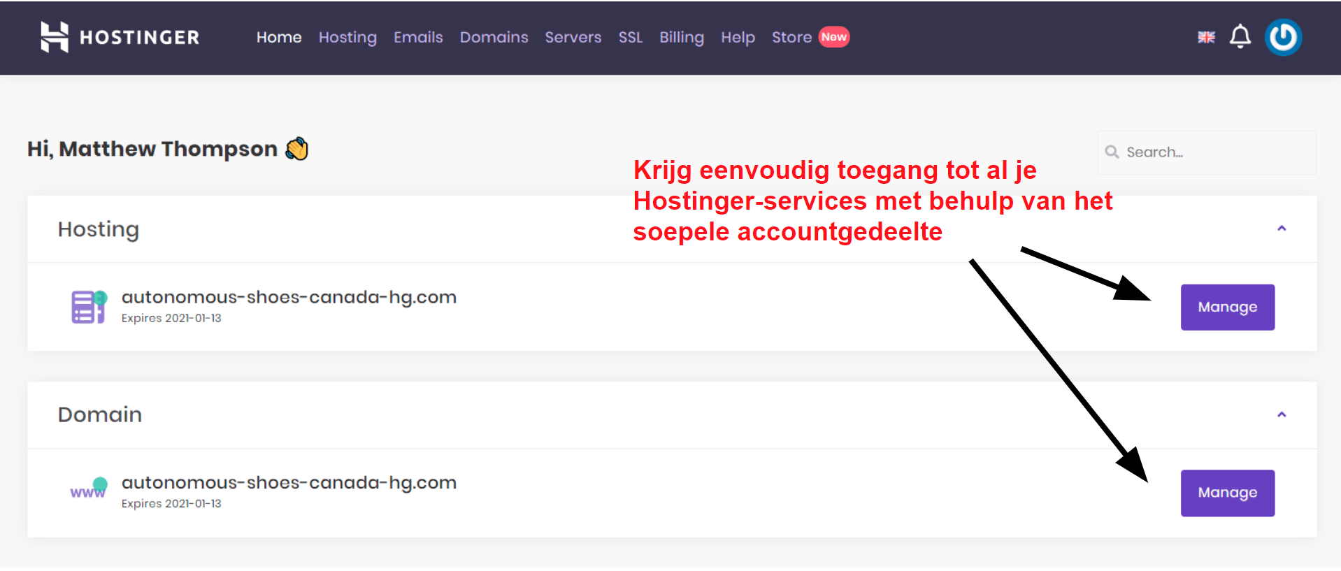 Hostinger account area_NL