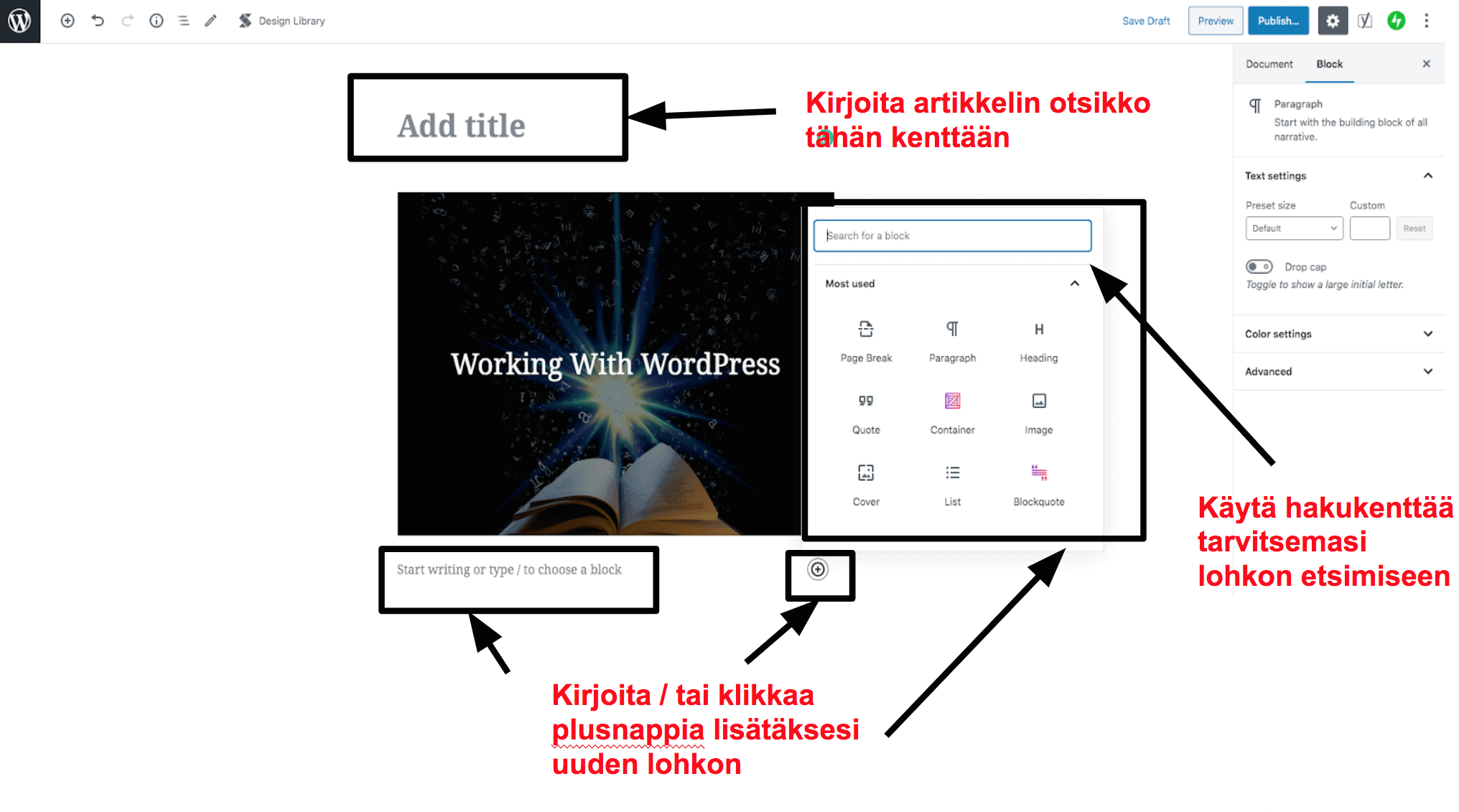 The post and page editor in WordPress FL23